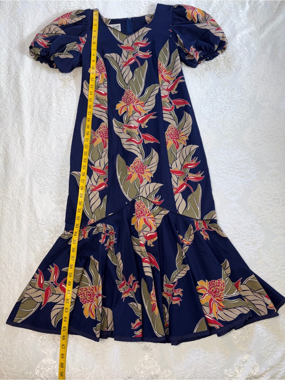 VTG Hilo Hattie Hawaiian Midi Dress Puff Sleeve Mermaid Flounce Hem Size 6/Small - Picture 6 of 9